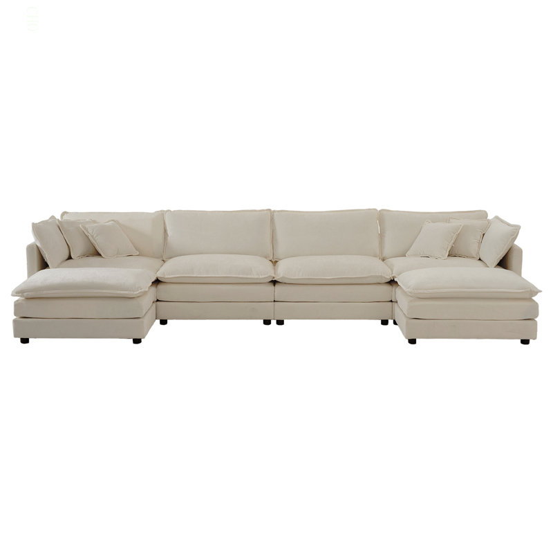 Canapé Comfort U, Chenille beige, H 33 po x l 146,5 po x P 35 po