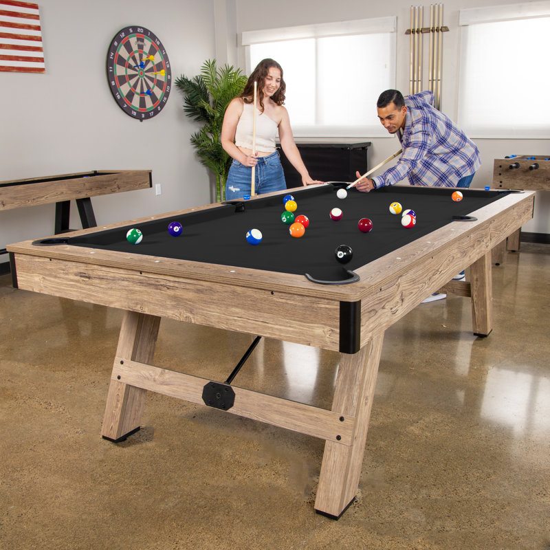 Table de billard 8 pi avec finition en bois rustique GoSports - Table de billard avec accessoires, Brun, Noir