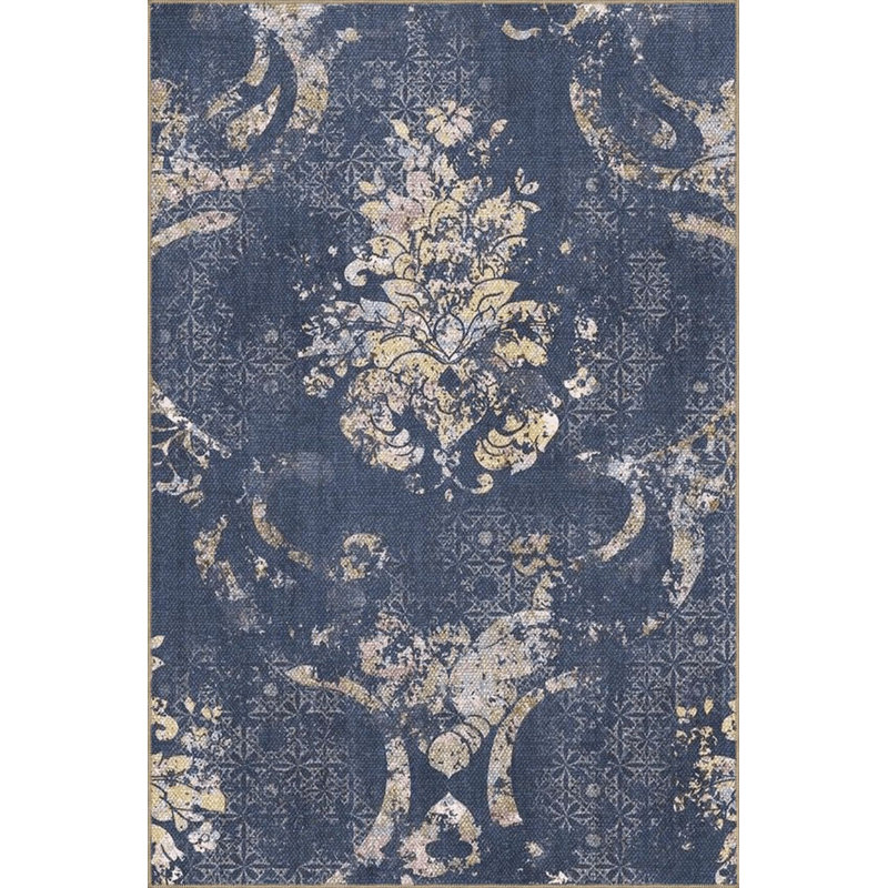 Tapis décoratif bleu à motif floral lavable à la machine, Sous-tapis carré 3 pi 3 po inclus