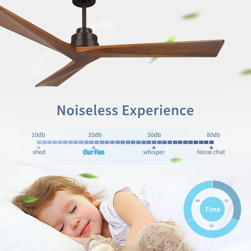 52" Wood  Ceiling Fan NO Light, Black, Brown