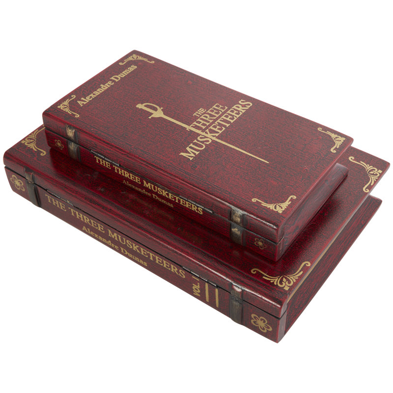 Kigar Wooden "The Three Musketeers" Storage Faux Book Decorative Red Box Set