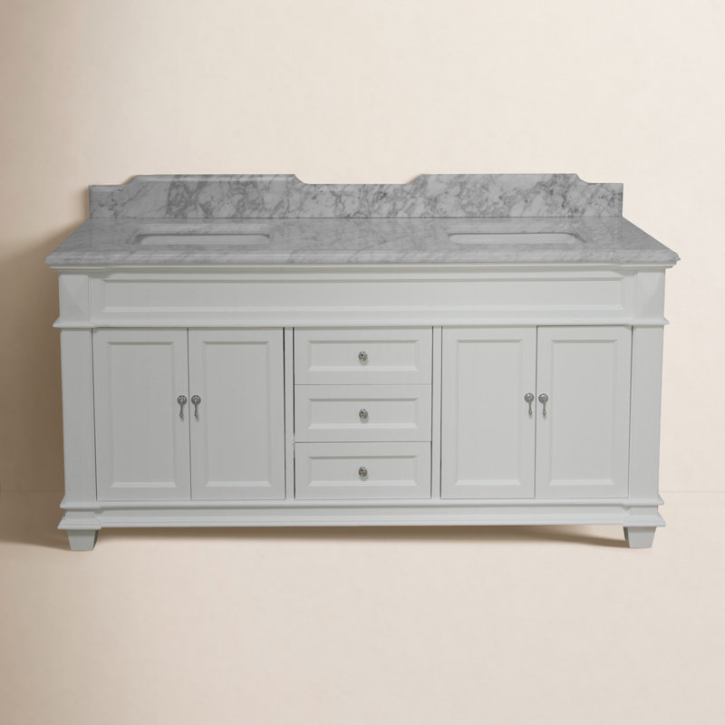 Ensemble de meuble-lavabo double 72 po Ensa, Blanc, Marbre de Carrare