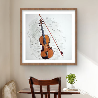 Violin on Music Sheet – Framed Matted Print for Home Decor