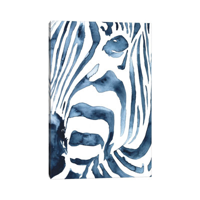 Indigo Zebra II 1 Piece Wrapped Canvas Wall Art