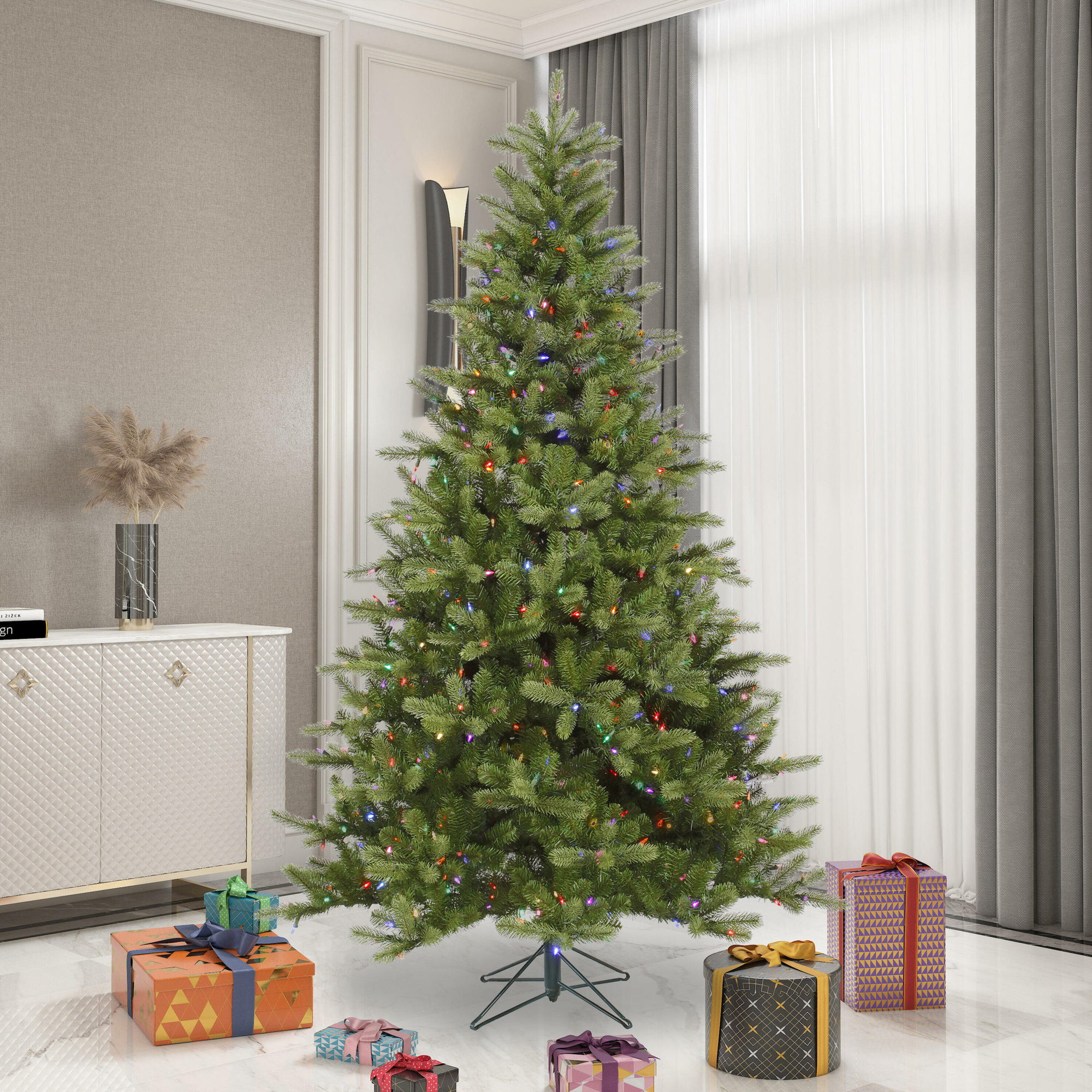 King Green Spruce Artificial Christmas Tree with Stand, 5.5' H, Multi-colored Dura-Lit® LED