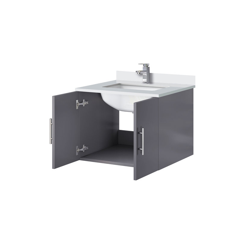 Meuble-lavabo de salle de bain 24 po X P 22 po D, dessus en quartz blanc et ensemble de robinet, Gris, 24"