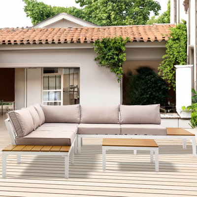 6 Piece Aluminum Patio Furniture Set Outdoor L-Shaped Sectional Sofa by Ebern Designs