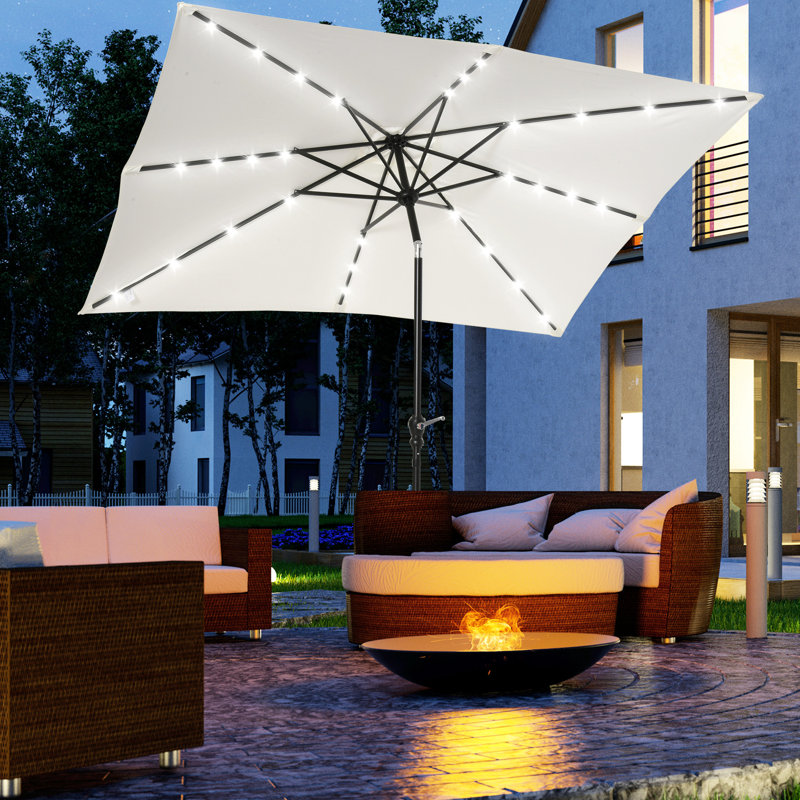 Parasol solaire 9 'x 7' avec lumières à DEL - inclinable, facile à utiliser, abat-jour extérieur pour jardin, terrasse, cour, piscine 7 ', protection solaire inclinable, multiple