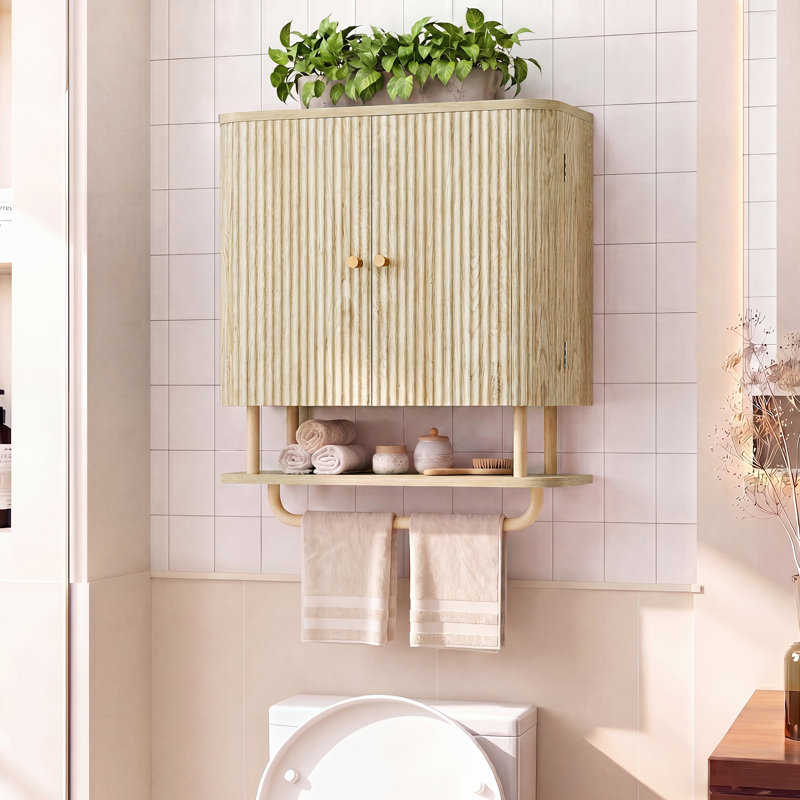 Curved Wall Mounted Bathroom Cabinet Storage, Natural