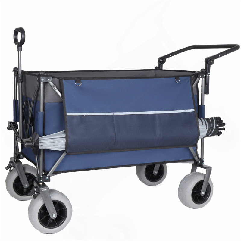 Chariot pliant multifonctionnel avec chariot pivotant et poussoir avec poignée rotative et pneus de plage de 9 po x 4 po pour le camping et la plage - 300 L très résistant, charge de 480 lb, grande capacité de transport, d'épicerie et d'utilisation à l'extérieur