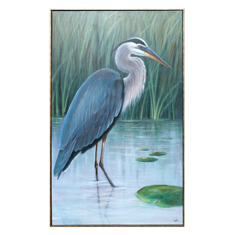 «Blue Heron», reproduction d'art sur toile encadrée