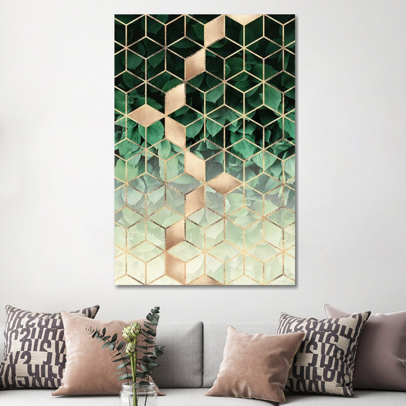 Leaves And Cubes by Elisabeth Fredriksson - Wrapped Canvas Print, 152.5 cm H x 101.5 cm W