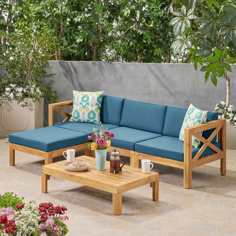 Alcove Lshape Sofa Set, Blue, Teak