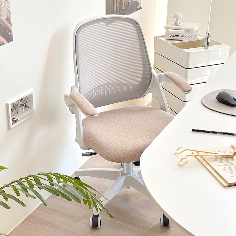  Nahjee Space-Saving Ergonomic Home Office Chair Task Chair with Flip-Up Armrests, Beige, Plastic