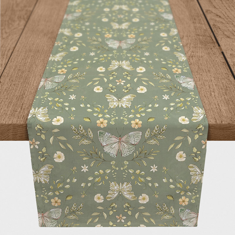 Chemin de table Bara, 72 po x 16 po, Vert olive