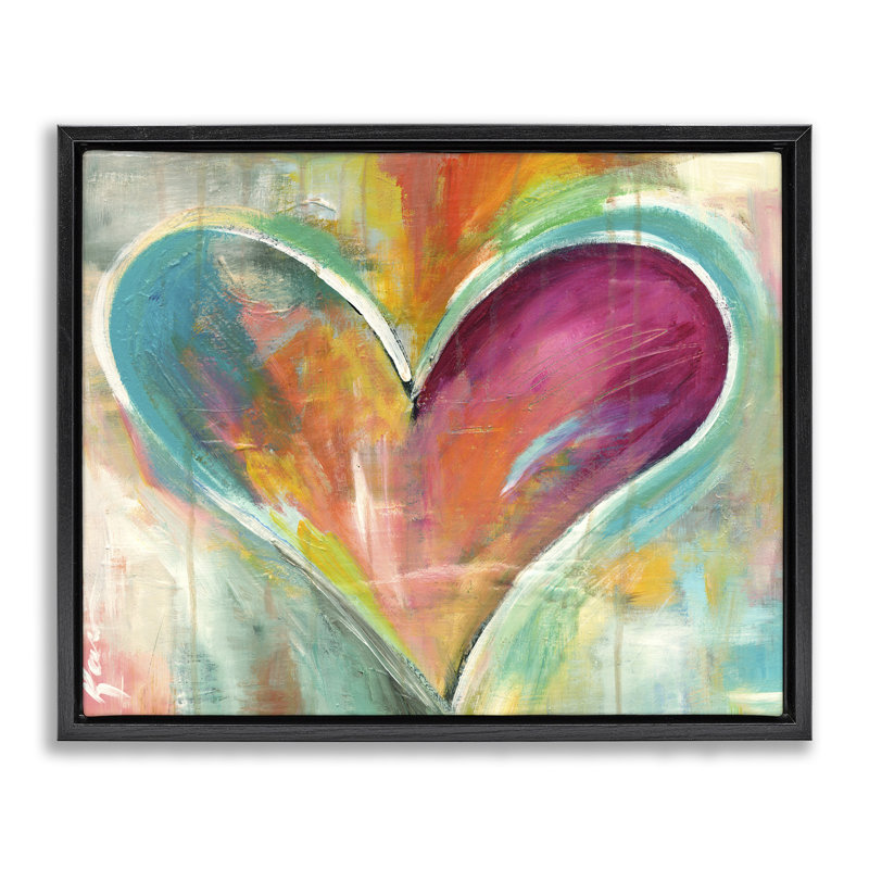 «Abstract Textural Heart», peinture encadrée noire sur toile flottante par Kami Lerner, L 17 po x H 21 po