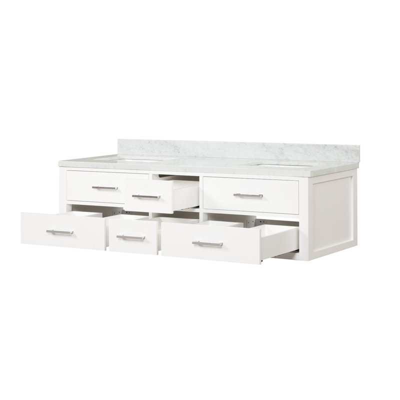 Meuble-lavabo double blanc 72 po X P 22 po D, avec plateau en marbre de Carrare, Blanc