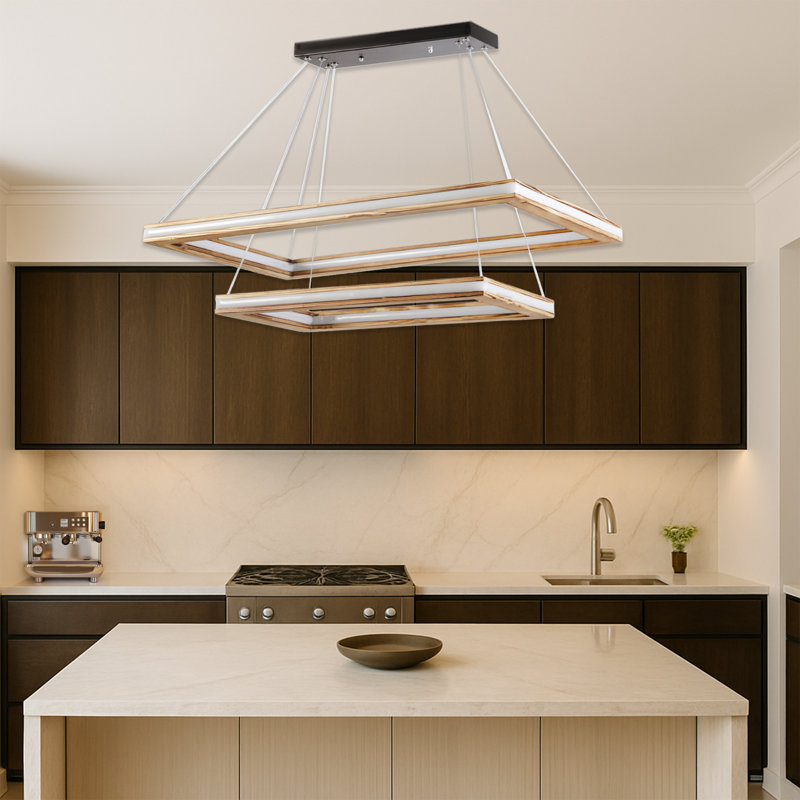 2 Tiers Rectangle 3 Variable Colour LED Chandelier, Cuivre