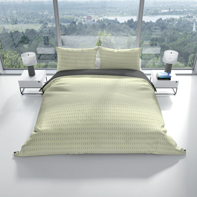 Mayline Seersucker Reversible Duvet Cover Set, 200 x 200 cm + 2x 80 x 80 cm, Beige