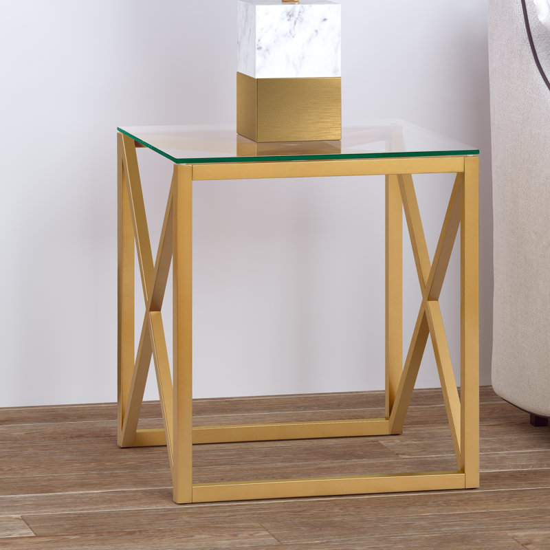 Wynnifred Glass Top End Table, Brass