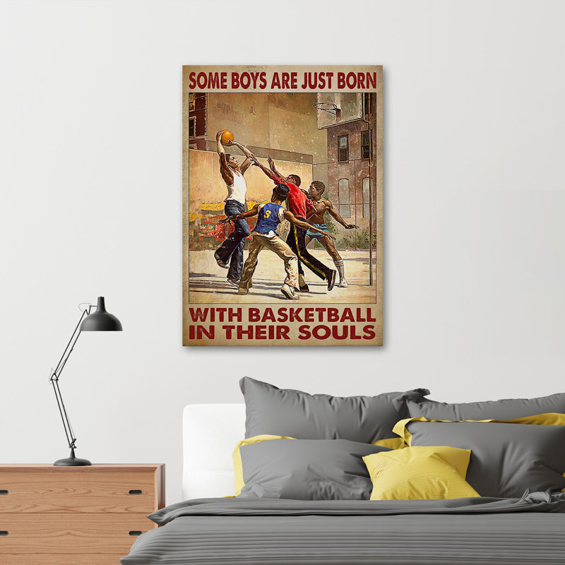 Certaines personnes jouant au basketball - Certains garçons sont juste nés avec - 1 pièce, impression d'art graphique rectangulaire sur toile tendue