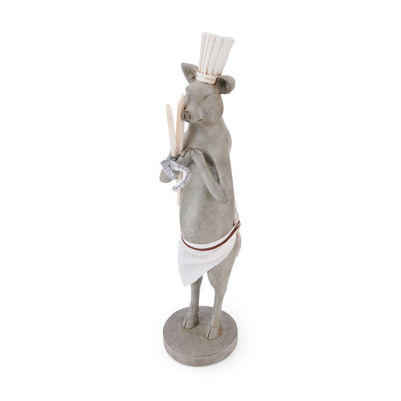 Elements 25-In Resin Chef Pig Figurine, Gray