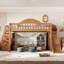 Lit mezzanine double en bois avec glissières de rangement et garde-robe 1 garde-corps en noyer