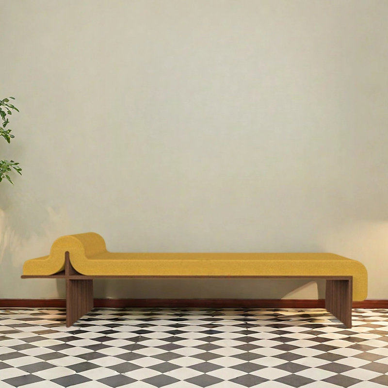 Banc avec siège souple en bois massif et aire de repos pour centre commercial, H 15,75 po x l 70,87 po x P 19,69 po, Jaune