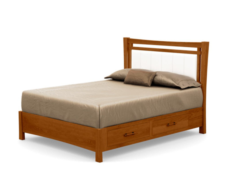 Lit plateforme en tissu d’ameublement Monterey, Double, Café en cuir, Cerise d'automne