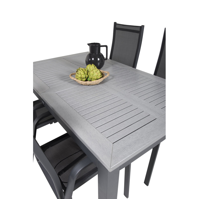 Jayesh 4 - Person Patio Dining Set Extendable Rectangular Table, 75cm H x 160cm W x 100cm L, Black/Grey