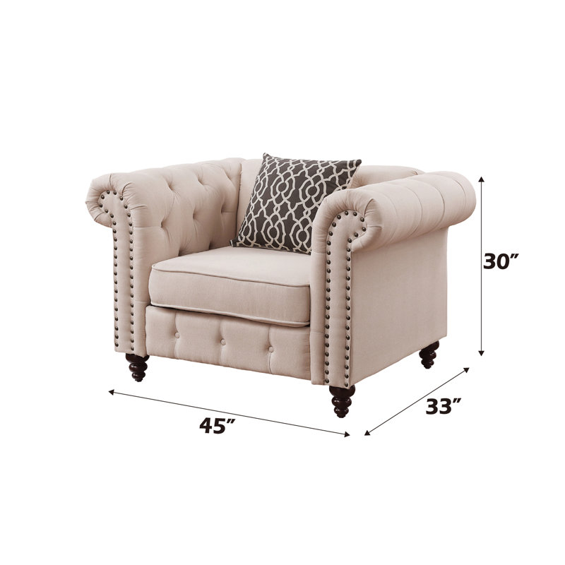 Fauteuil en lin beige avec garniture cloutée - Fauteuil D25