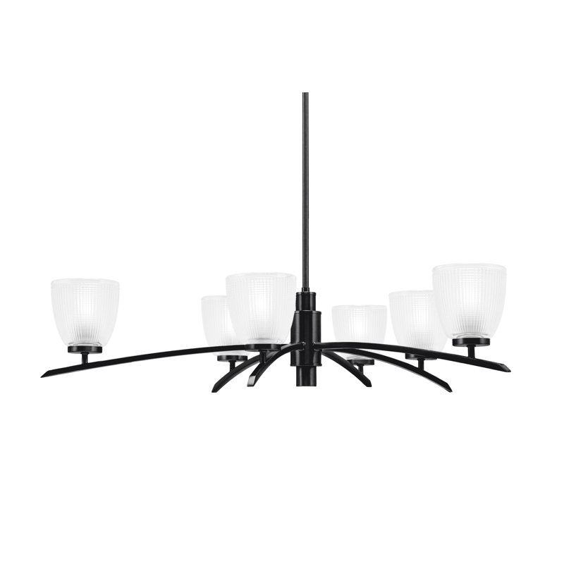 Lustre lumineux en verre nervuré 5 po Kurve, H 58,25 po x l 31 po x P 31 po, Noir mat, 6