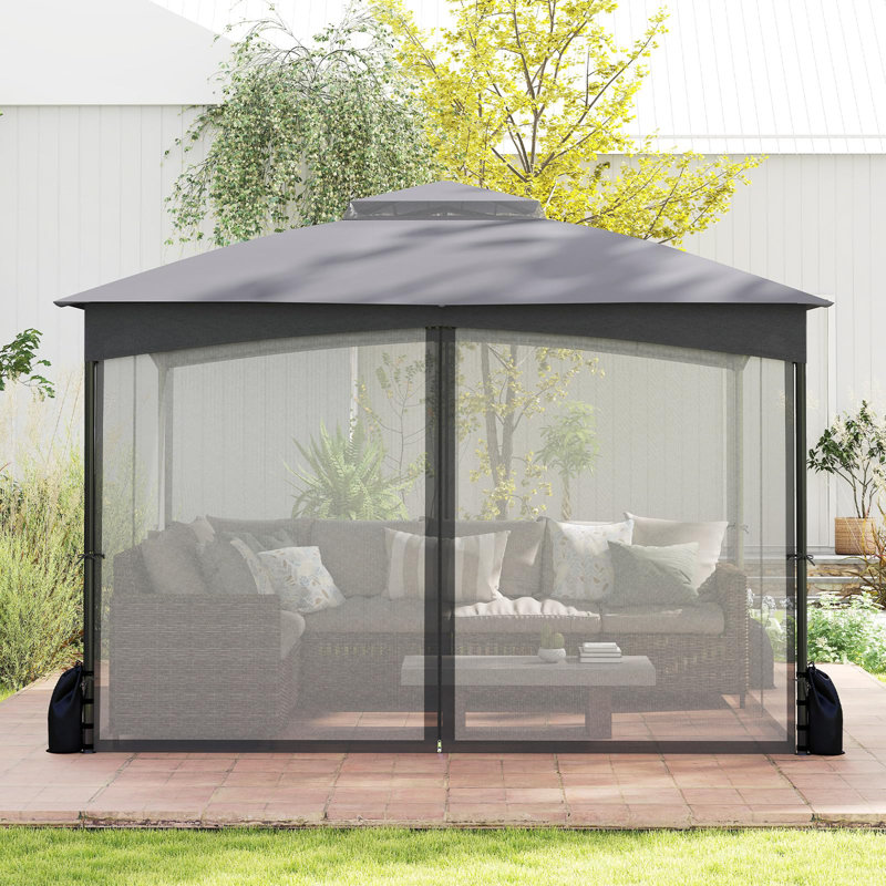 Double Roof Garden Gazebo With Netting Sidewalls, Grey