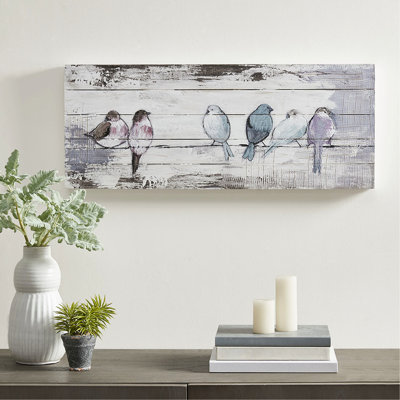 Décoration murale peinte à la main en gris et blanc sur planches de bois, 76 cm (l) x 30 cm (h) x 4 cm (p), inspirée par Summers. Décor rustique sur planches de 4 cm (p), blanc, style magnifique, œuvre de Summers.