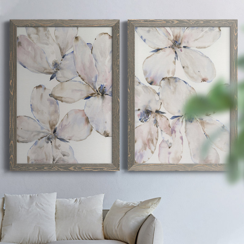 Soft Wind Flowers I, toile encadrée de qualité supérieure - prête à être accrochée, H 43,5 po x l 31,5 po x P 1 po, gris