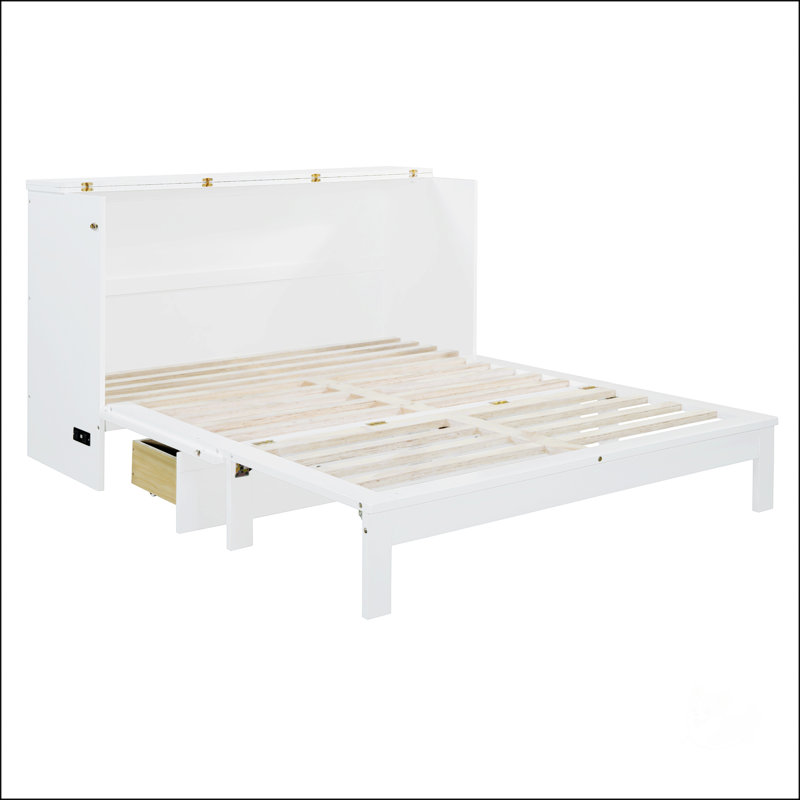 Queen Size Murphy Bed With Large Drawers, White