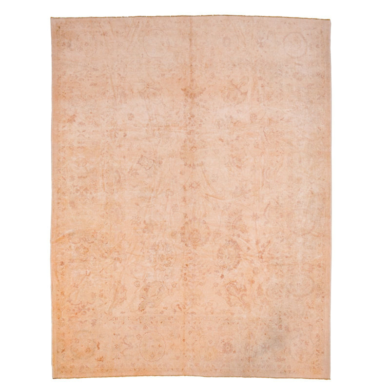 Tapis Oushak turc rétro fait à la main 9 x 12 beige et brun Anatolian