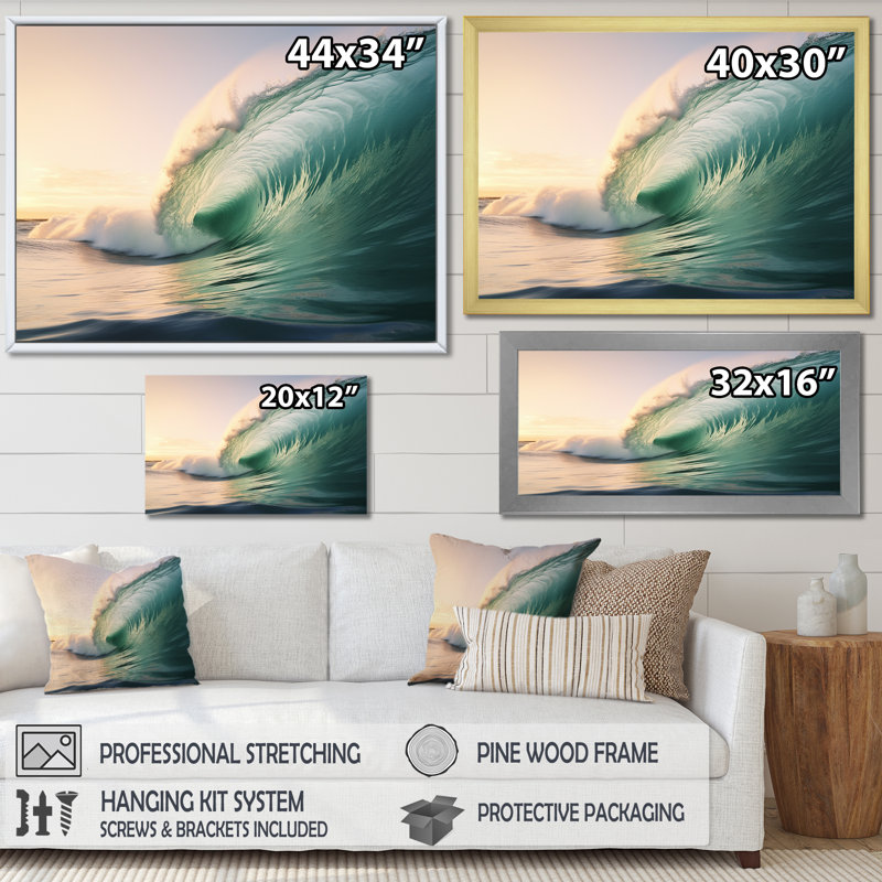 «Turquoise Power of Ocean Wave IV» sur toile, H 12 po x l 20 po x P 1 po, Cadre photo noir