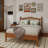 Wooden Platform Bed With Natural Rattan Headboard, Vintage Bed Frame With Wooden Slat Support-1686031960-1686031961