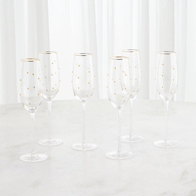 S/6 Celebration Champagne Glasses-Clear W/Gold Dots
