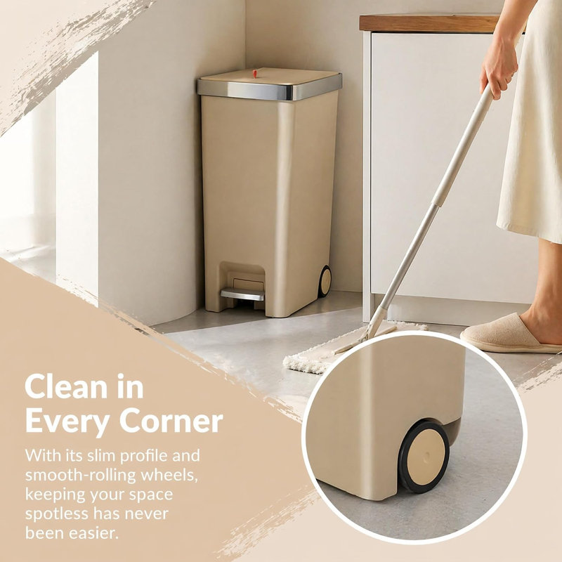 Kitchen Rubbish Bin 45L Step, Soft Close Pedal Trash Can with Wheels for Home