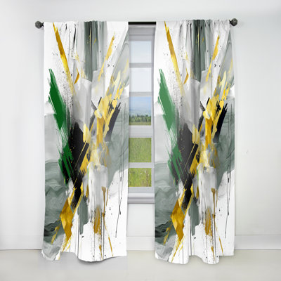 Akbez Yellow Green Abstracted Perspectives IV - Abstract Curtain - Velvet Room Darkening - 1 panel