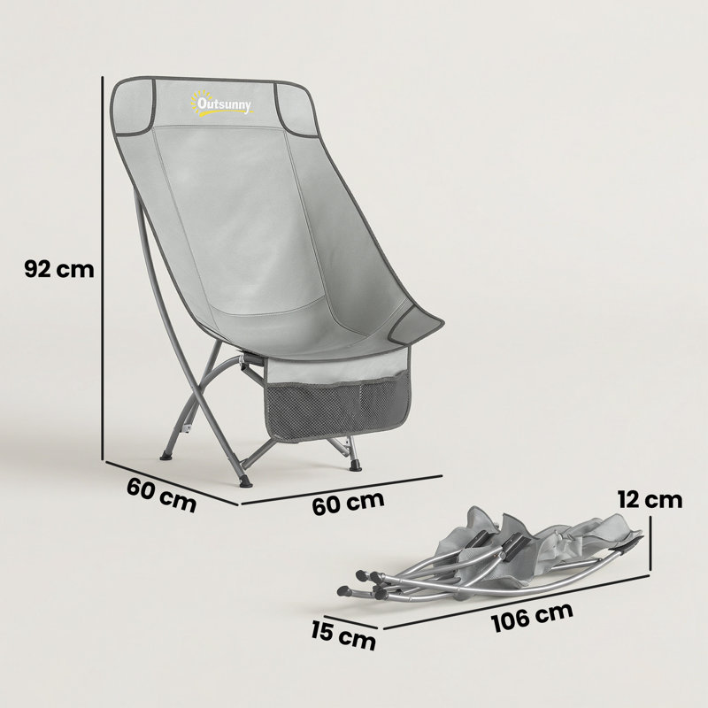 Outsunny Portable Camping Chair for Adults Heavy Duty Camp Seat, Light Grey