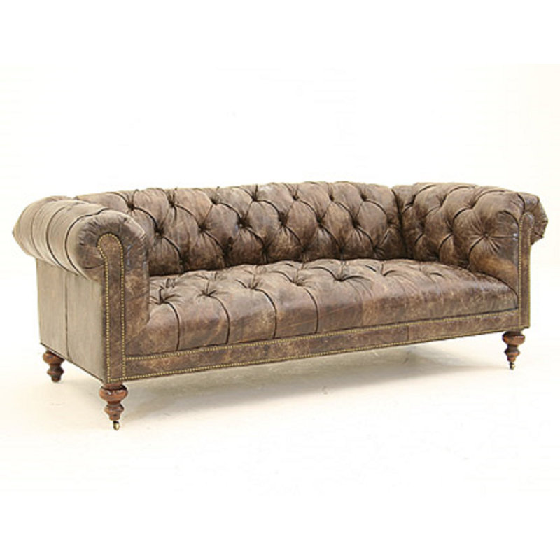 Leather Sofa, French Dark Walnut, 109-08, Hair Hide Brown/White