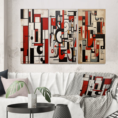 «Garden Of Urban Groove Abstract Geometrics X», 3 pièces sur toile