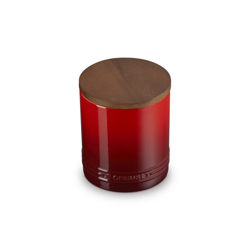 Le Creuset Stoneware Signature Canister With Wood Lid, 1.2 Qt., Marseille, Red