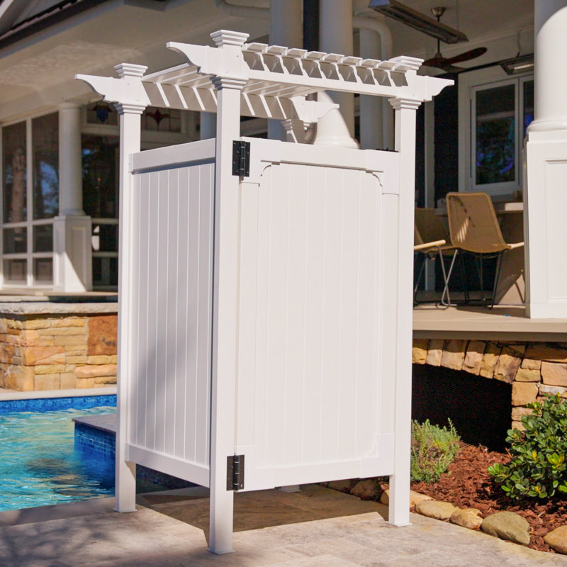 7.4ft H x 5.1ft W x 3.9ft L (1 Enclosure) Zippity Hampton Outside Shower Enclosure Kit with Door, White Vinyl Outdoor Shower Kit for Pool Shower, Outdoor Changing Room, Beach Shower, ZP19009
