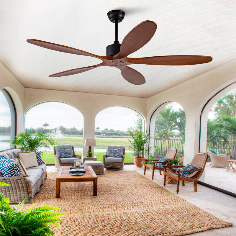 Nouveau ventilateur de plafond 60 pouces avec 5 pales en bois massif, télécommande et moteur à courant continu pour le salon