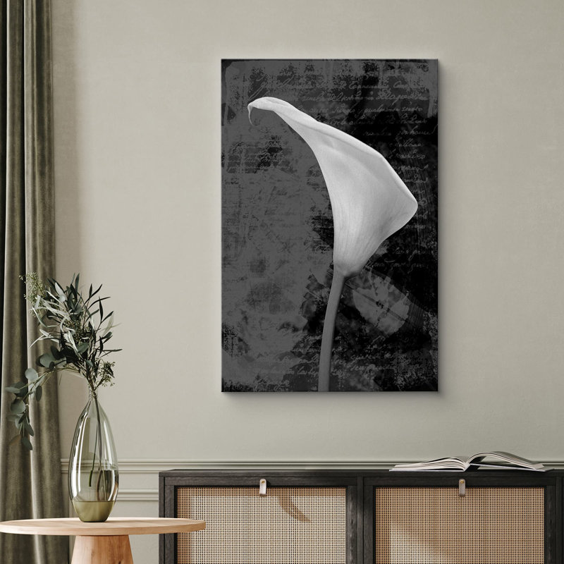 Flower Blossom " Black And White Calla Lily And Cursive ", 48'' H x 32'' W