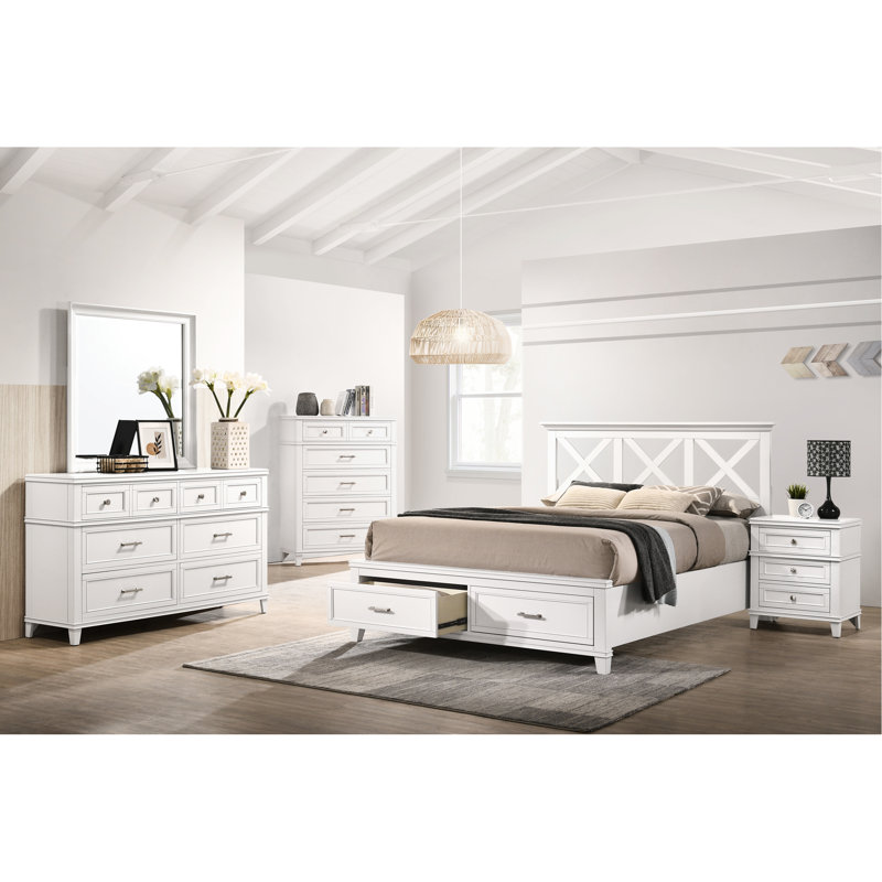 Lit de rangement très grand King X, blanc, bois massif et matériaux, tête de lit style transitionnel, 84,16 po Large, 87,87 po de profondeur, 50,89 po de hauteur, poids de L 37,94 po